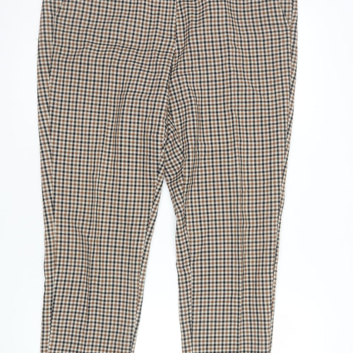 Marks and Spencer Women Brown Check Chino Trousers Size 16 Regular