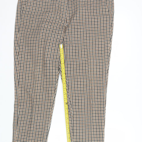 Marks and Spencer Women Brown Check Chino Trousers Size 16 Regular