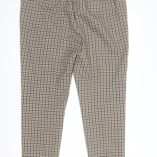 Marks and Spencer Women Brown Check Chino Trousers Size 16 Regular