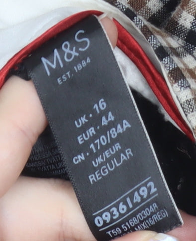 Marks and Spencer Women Brown Check Chino Trousers Size 16 Regular