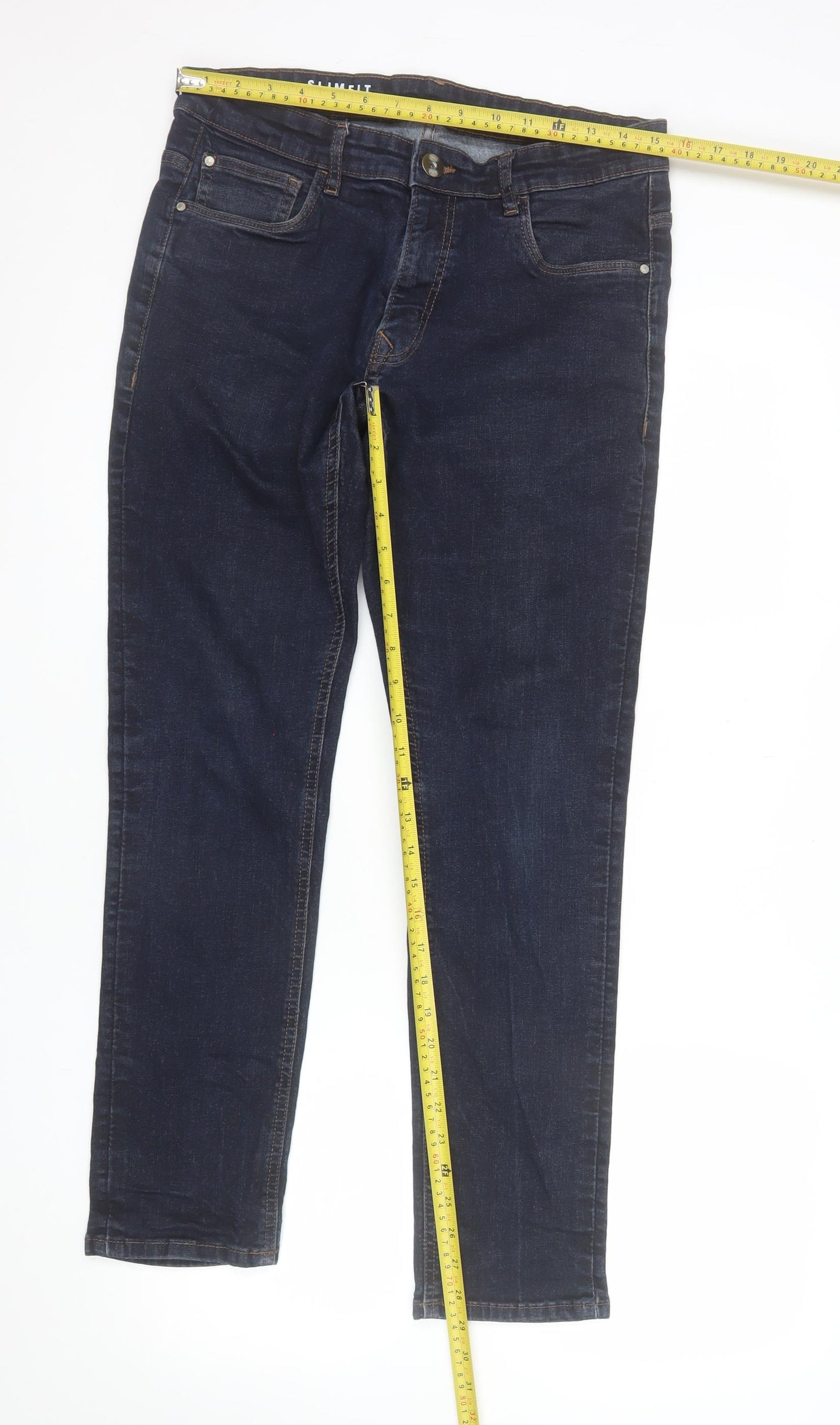George Men's Blue Slim Fit Straight Leg Jeans 34W 30L Denim