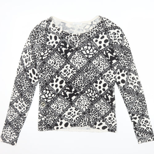 IMAGINI Womens Black Animal Print Long Sleeve Cotton Stretch T-Shirt Size L