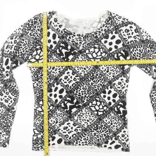 IMAGINI Womens Black Animal Print Long Sleeve Cotton Stretch T-Shirt Size L