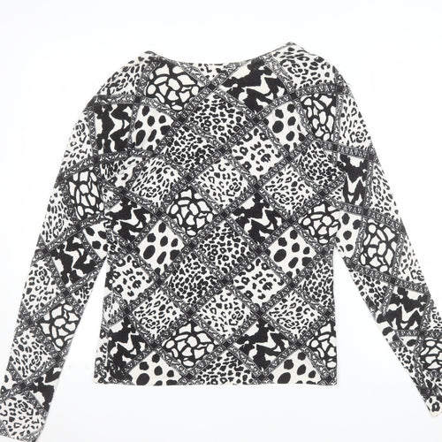 IMAGINI Womens Black Animal Print Long Sleeve Cotton Stretch T-Shirt Size L