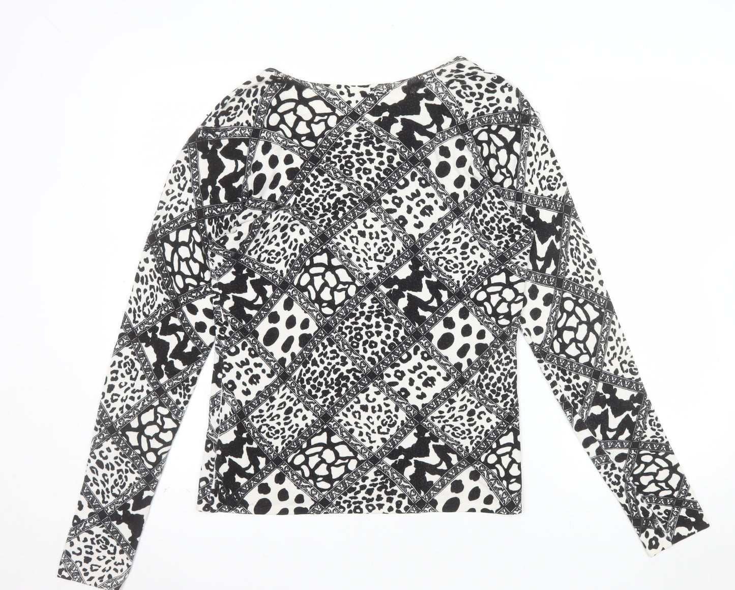 IMAGINI Womens Black Animal Print Long Sleeve Cotton Stretch T-Shirt Size L