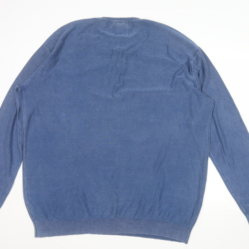 Vintage Men’s Blue 2XL Cotton Henley Jumper Long Sleeve Classic Fit