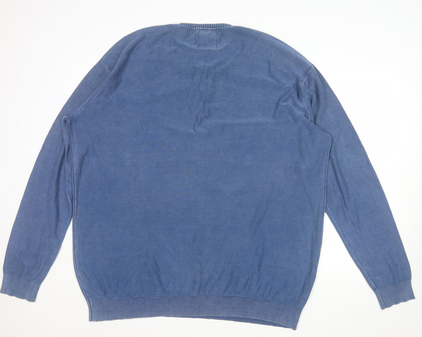 Vintage Men’s Blue 2XL Cotton Henley Jumper Long Sleeve Classic Fit