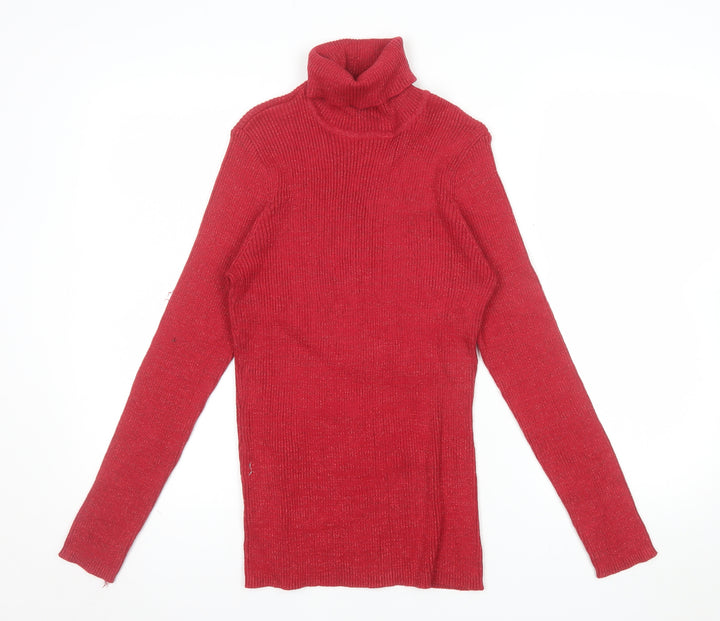 Basic Editions Women's Red Roll Neck Knit Jumper Size L