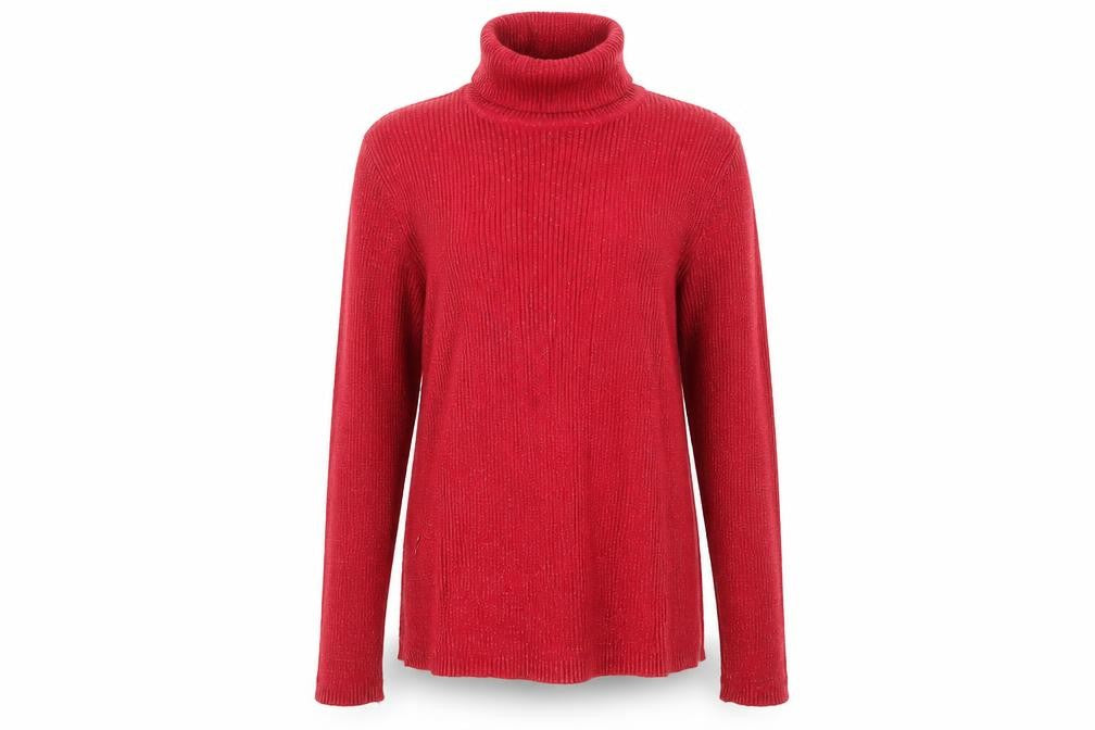 Front view of Basic Editions Women's Red Roll Neck Knit Jumper, size L