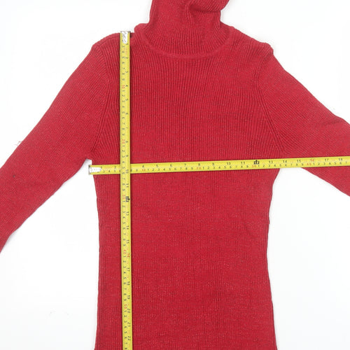 Basic Editions Women's Red Roll Neck Knit Jumper Size L