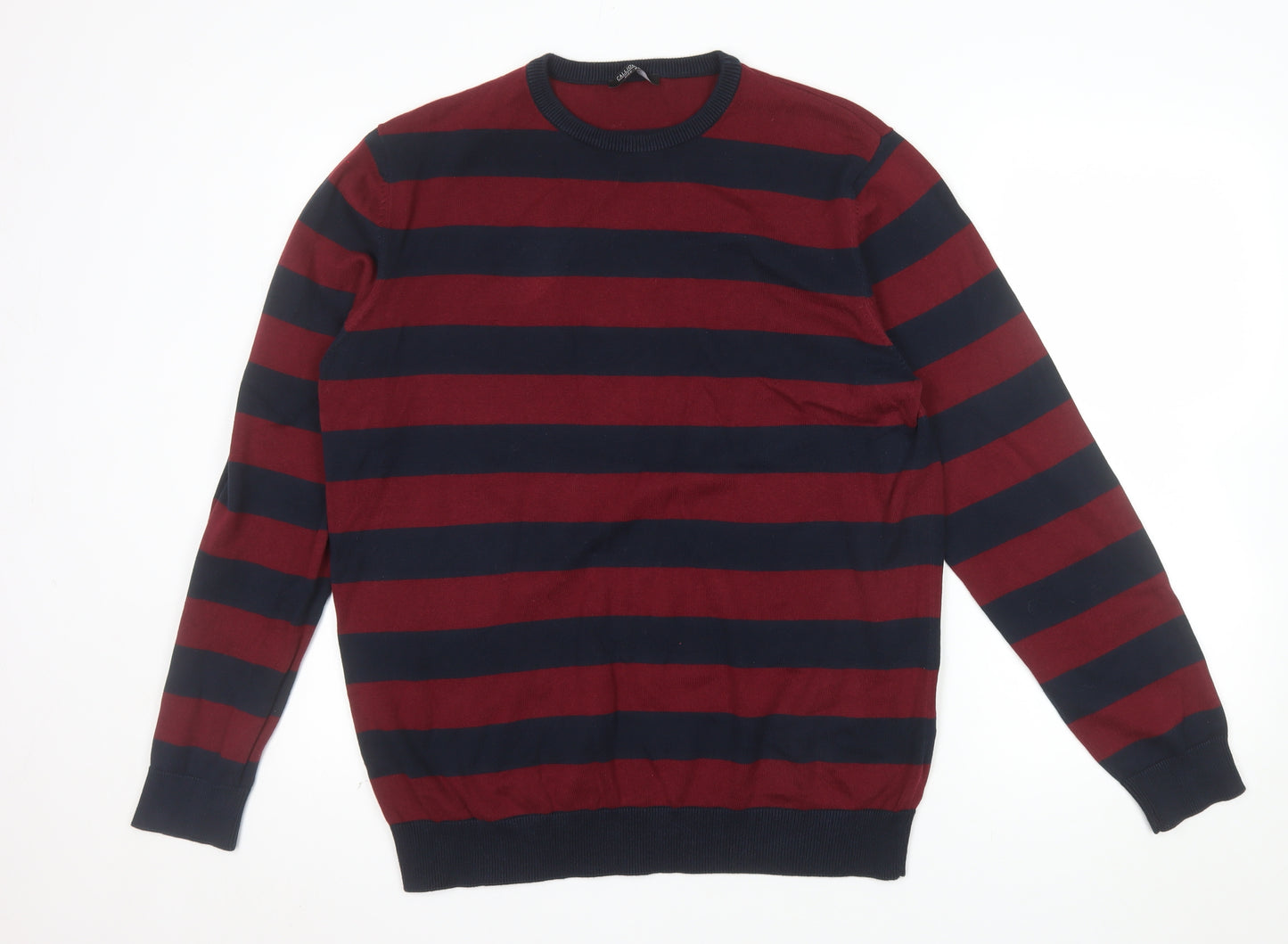Calliope Man Mens Red Navy Striped Cotton Crew Neck Jumper XXL