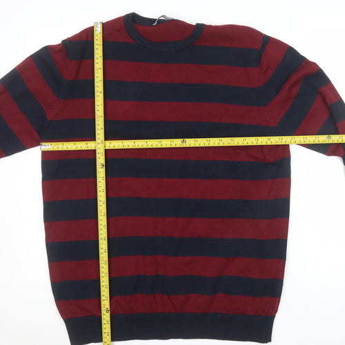 Calliope Man Mens Red Navy Striped Cotton Crew Neck Jumper XXL