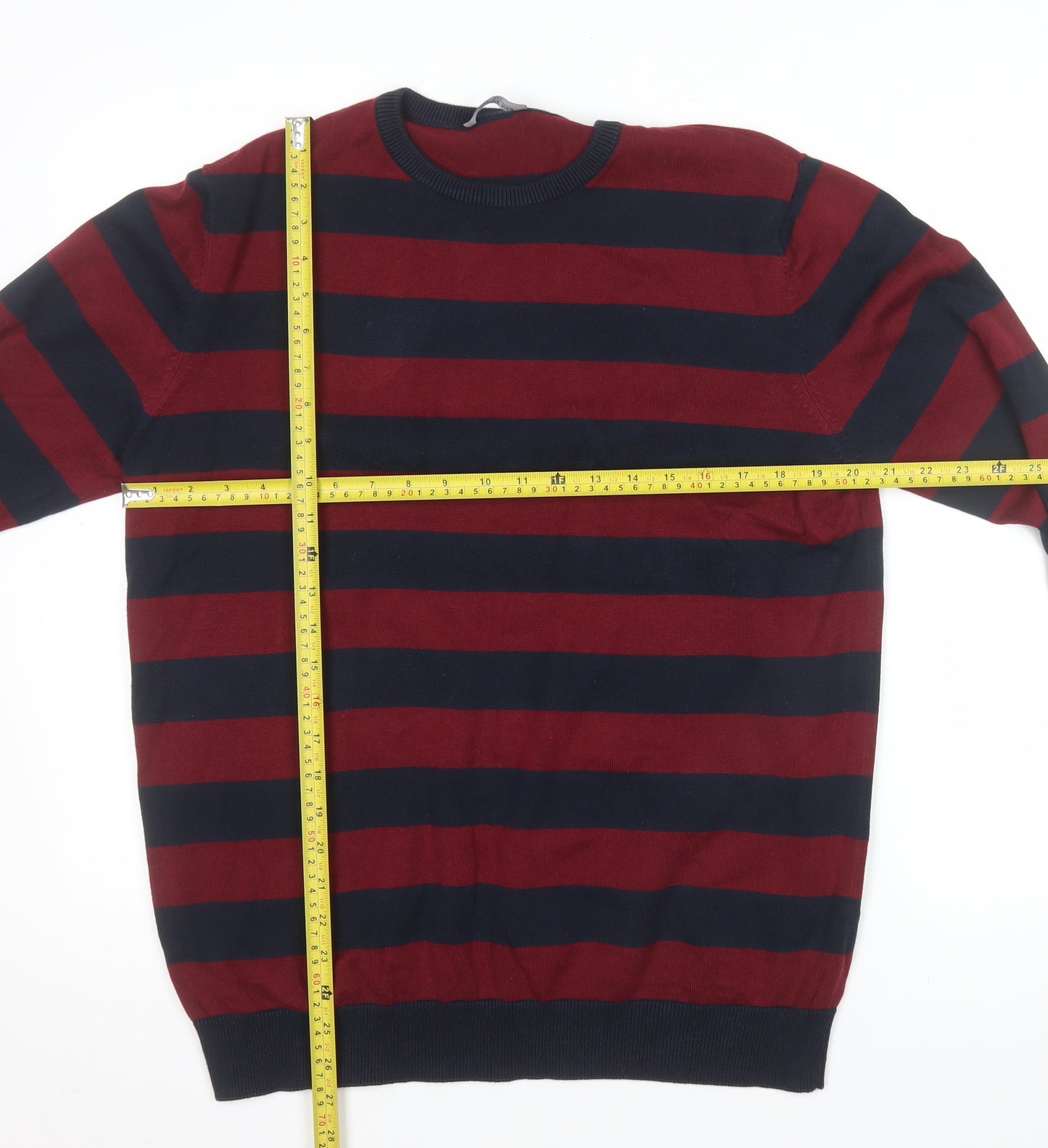 Calliope Man Mens Red Navy Striped Cotton Crew Neck Jumper XXL