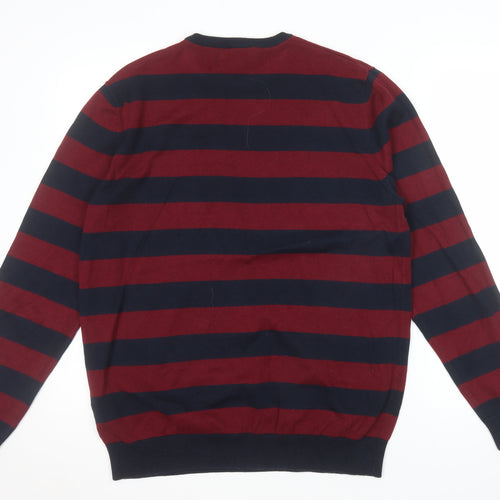 Calliope Man Mens Red Navy Striped Cotton Crew Neck Jumper XXL