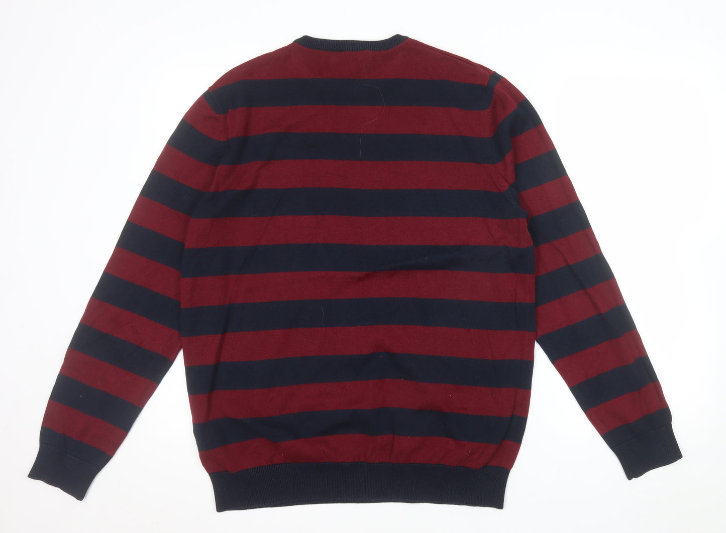 Calliope Man Mens Red Navy Striped Cotton Crew Neck Jumper XXL