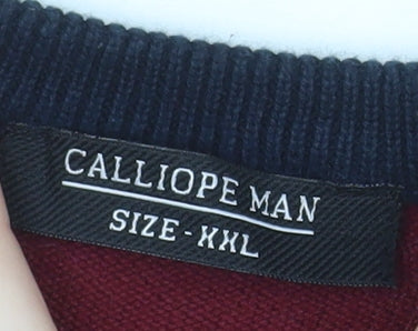Calliope Man Mens Red Navy Striped Cotton Crew Neck Jumper XXL