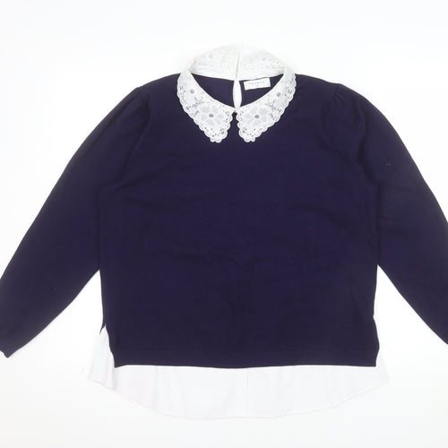 Papaya Women's Blue Collared Knit Pullover Jumper Size 16