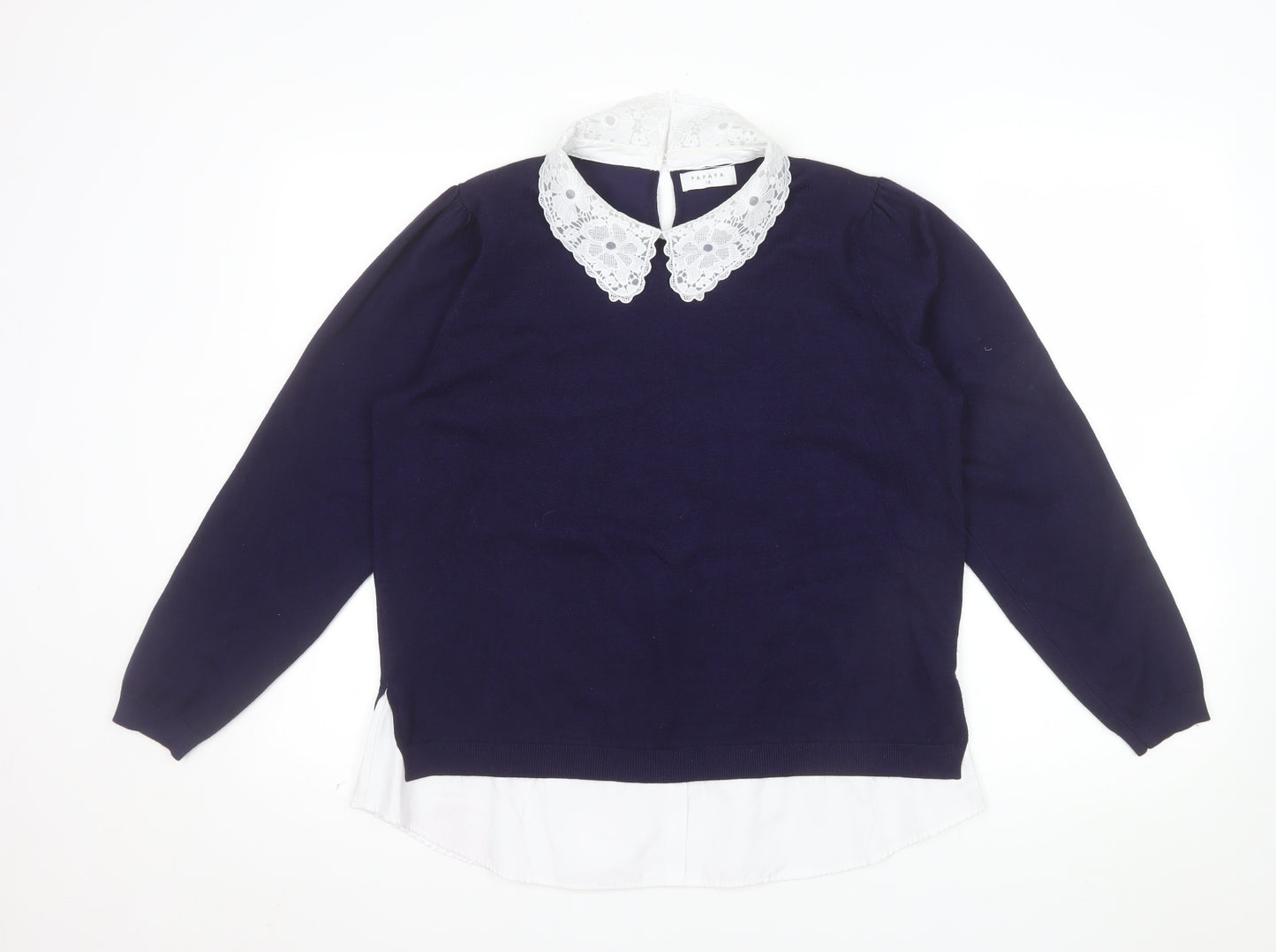 Papaya Women's Blue Collared Knit Pullover Jumper Size 16