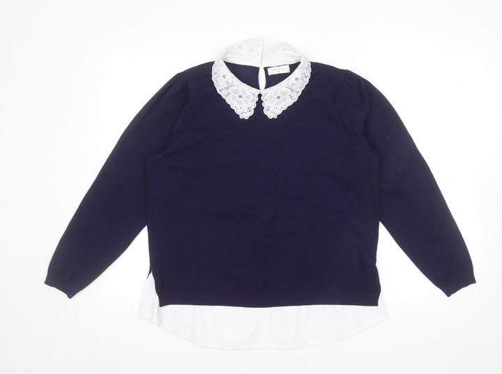 Papaya Women's Blue Collared Knit Pullover Jumper Size 16