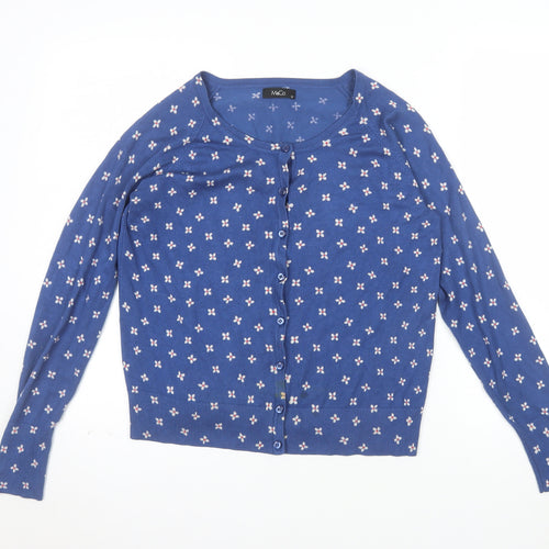 M&Co Womens Blue Floral Knit Cardigan Size 12 Regular Fit