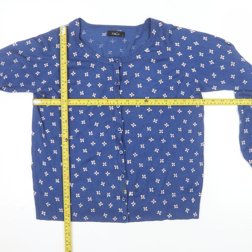M&Co Womens Blue Floral Knit Cardigan Size 12 Regular Fit