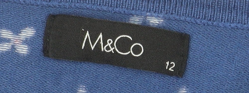 M&Co Womens Blue Floral Knit Cardigan Size 12 Regular Fit