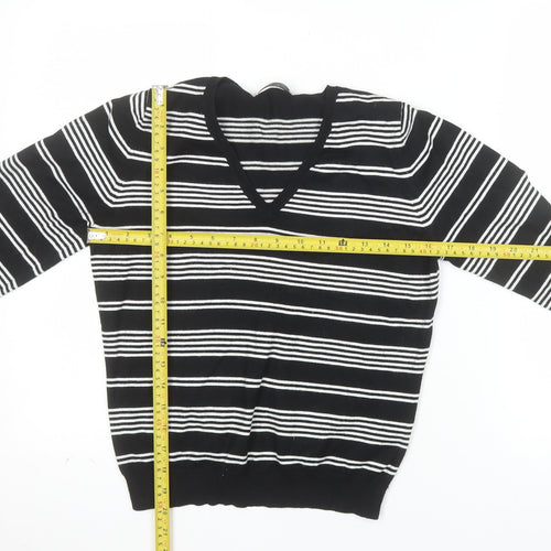 Marks and Spencer Womens Black White Striped V-Neck Knit Jumper UK 16
