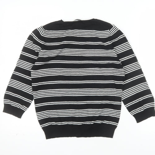 Marks and Spencer Womens Black White Striped V-Neck Knit Jumper UK 16