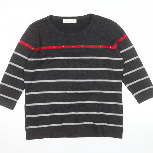 Fabrizio Women’s Grey Striped 3/4 Sleeve Pullover Jumper L