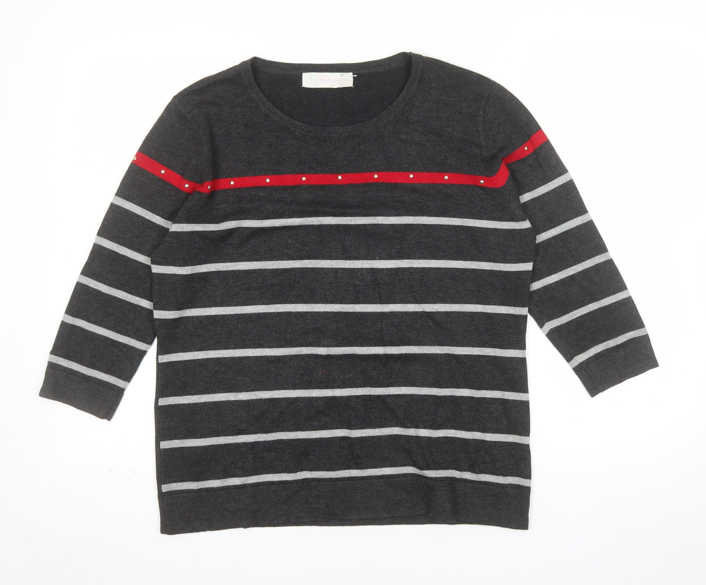 Fabrizio Women’s Grey Striped 3/4 Sleeve Pullover Jumper L