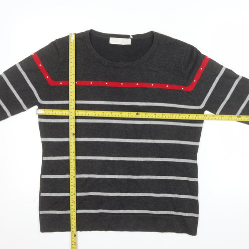 Fabrizio Women’s Grey Striped 3/4 Sleeve Pullover Jumper L