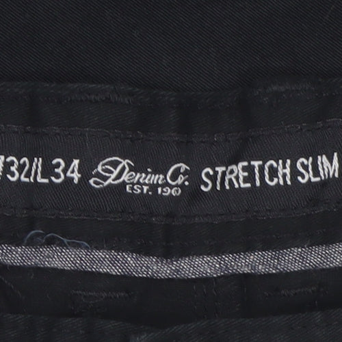 Denim Co. Men's Black Slim Fit Stretch Chino Trousers W32 L34