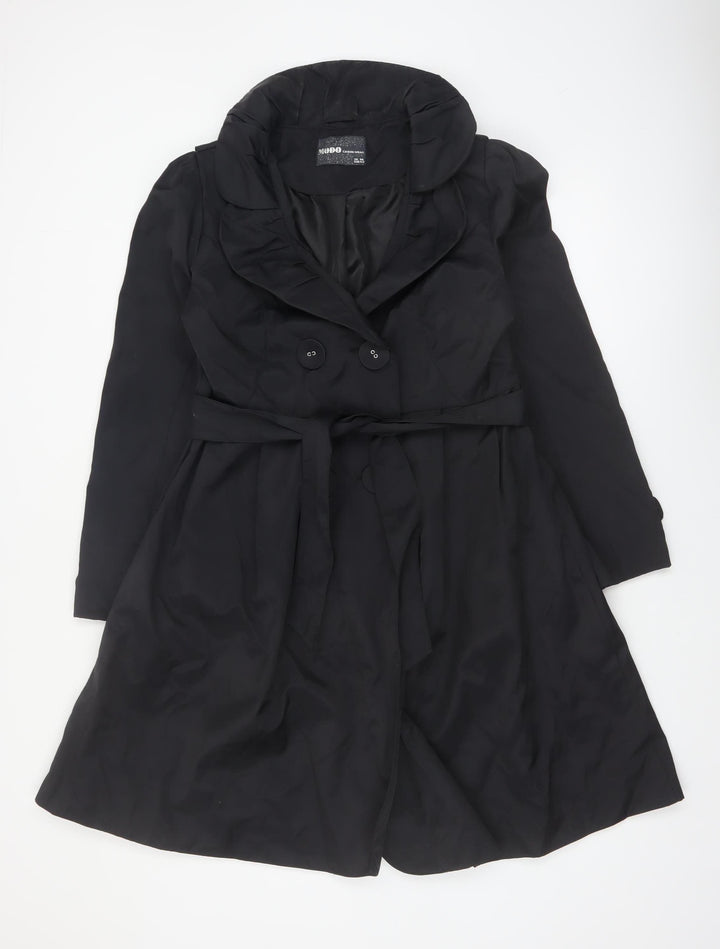 Modo Casualwear Women's Black Belted Trench Coat UK 12 Lined Long Classic