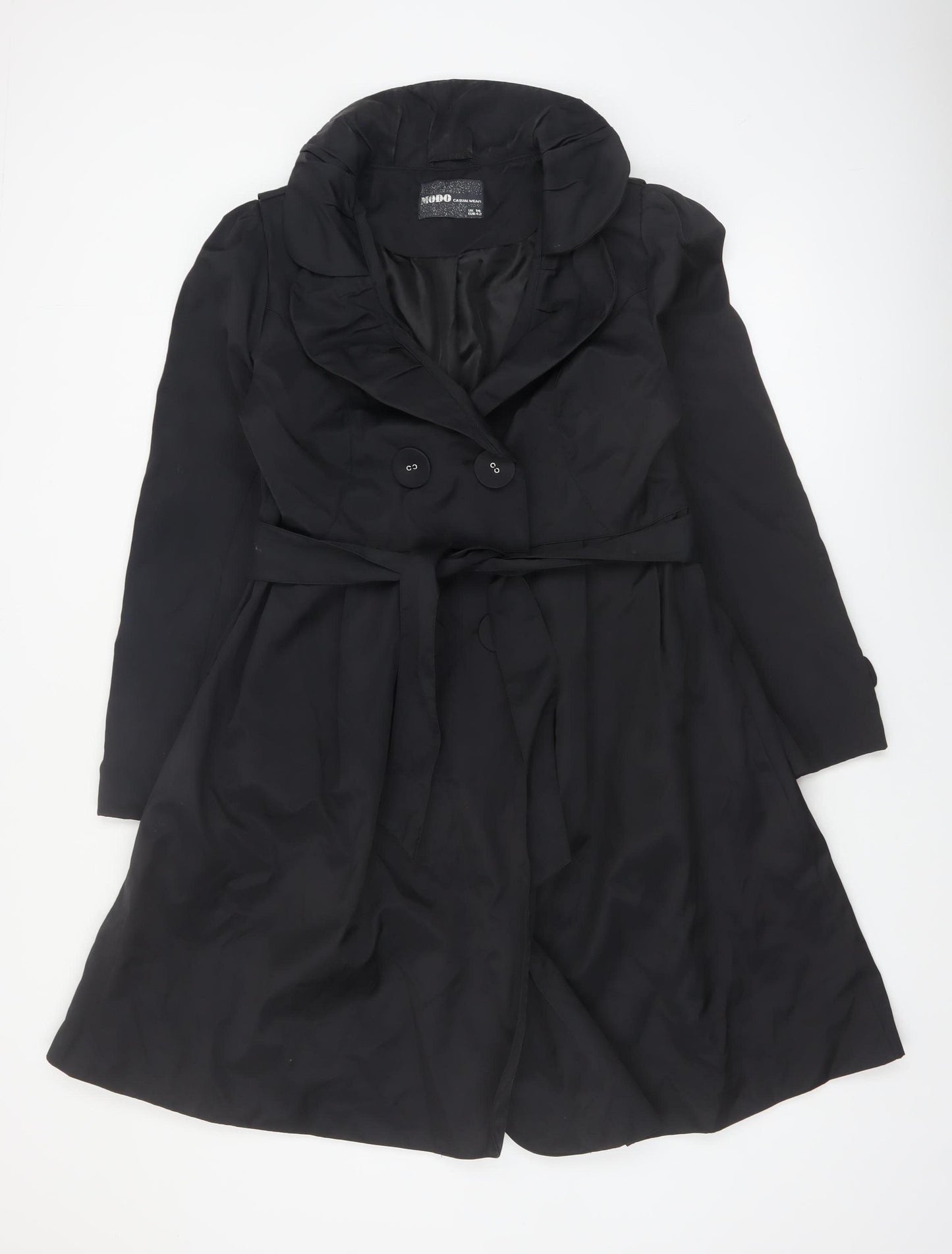 Modo Casualwear Women's Black Belted Trench Coat UK 12 Lined Long Classic