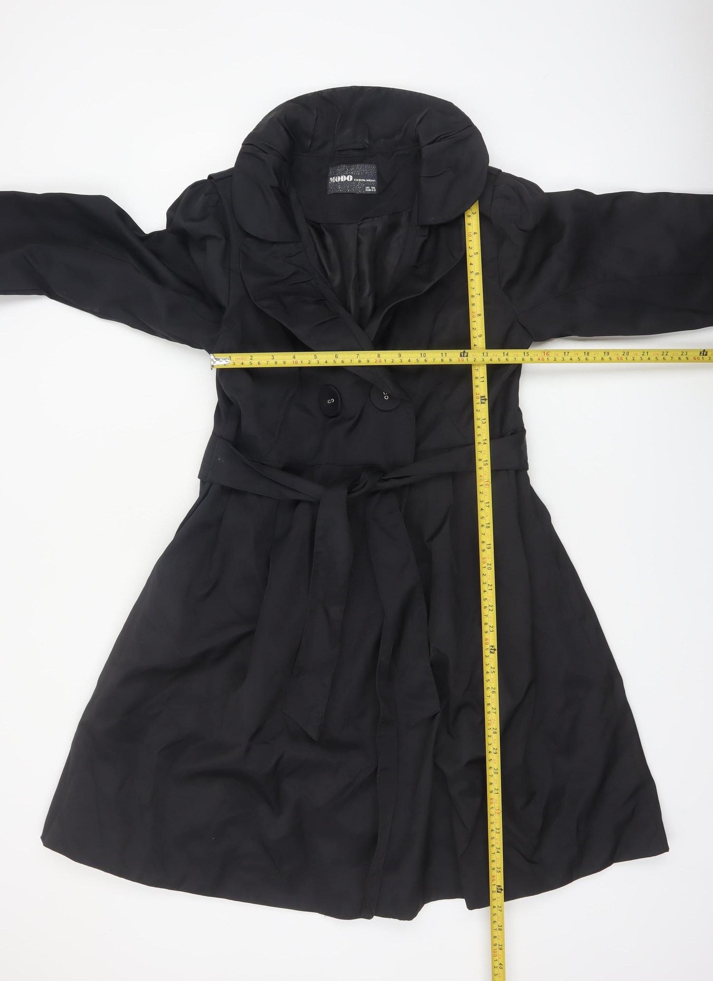 Modo Casualwear Women's Black Belted Trench Coat UK 12 Lined Long Classic