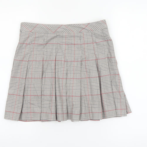 H&M Divided Women's Grey Check Pleated Short Skirt Size 12