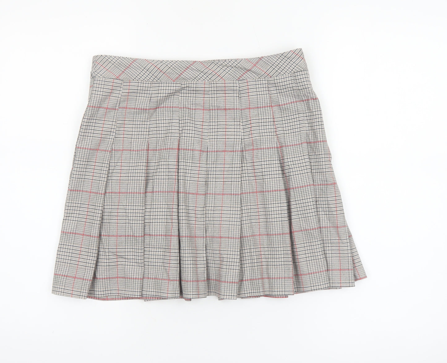 H&M Divided Women's Grey Check Pleated Short Skirt Size 12