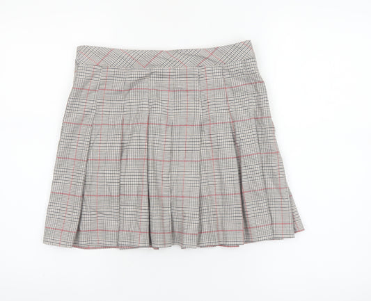 H&M Divided Women's Grey Check Pleated Short Skirt Size 12