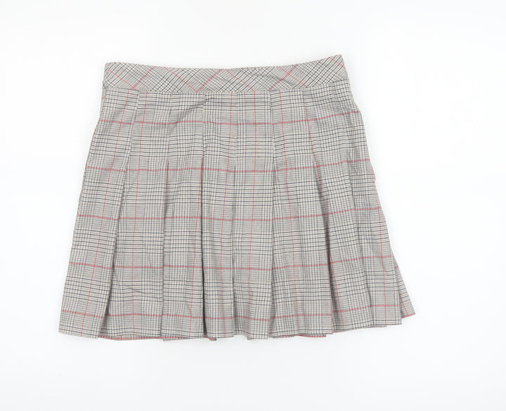 H&M Divided Women's Grey Check Pleated Short Skirt Size 12
