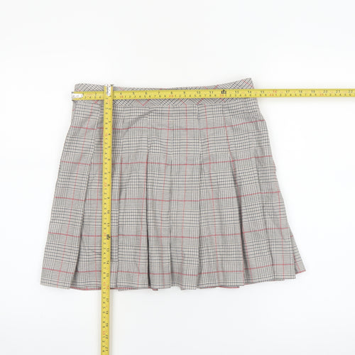 H&M Divided Women's Grey Check Pleated Short Skirt Size 12