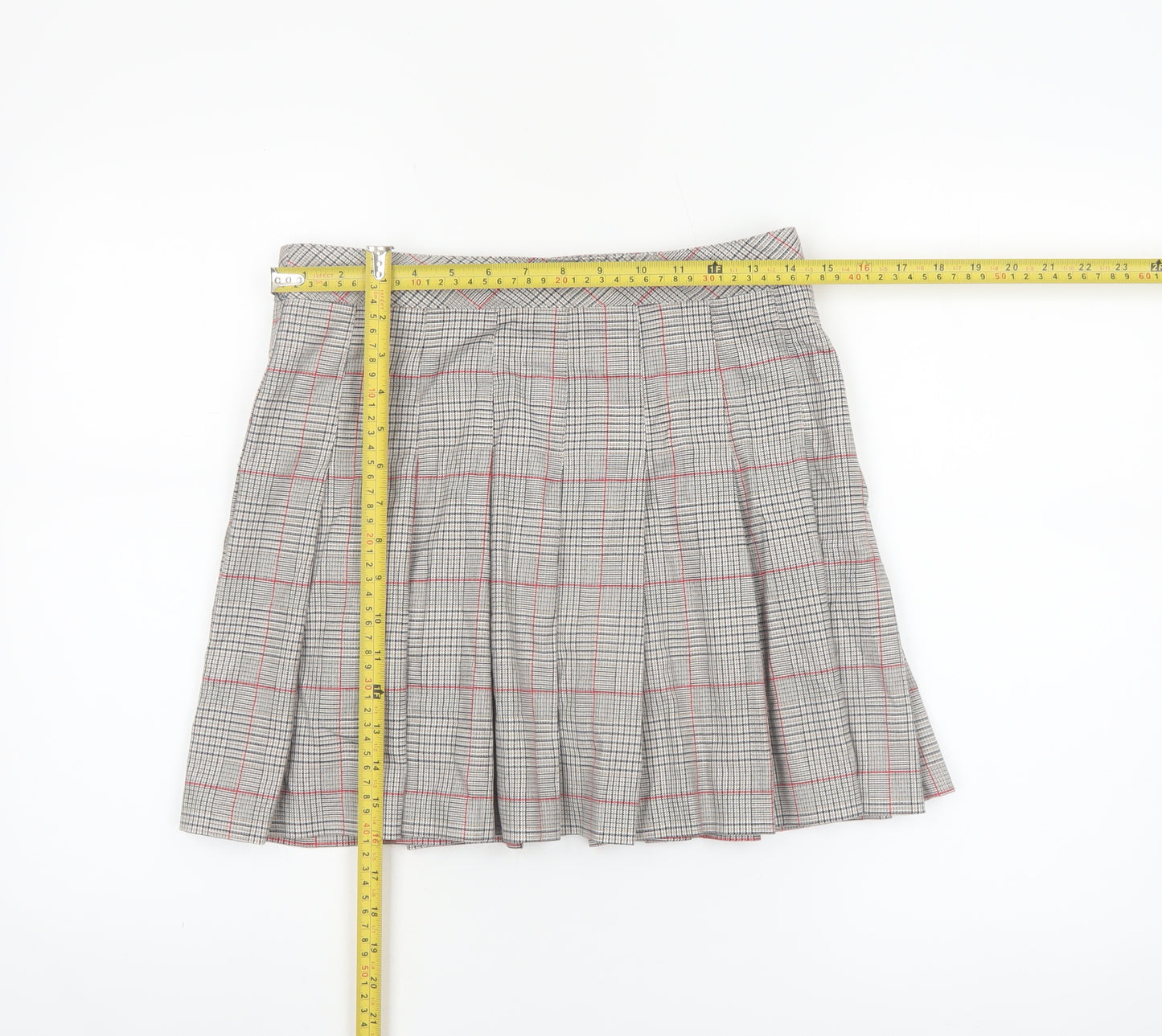 H&M Divided Women's Grey Check Pleated Short Skirt Size 12