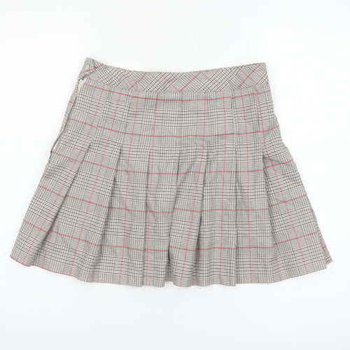 H&M Divided Women's Grey Check Pleated Short Skirt Size 12