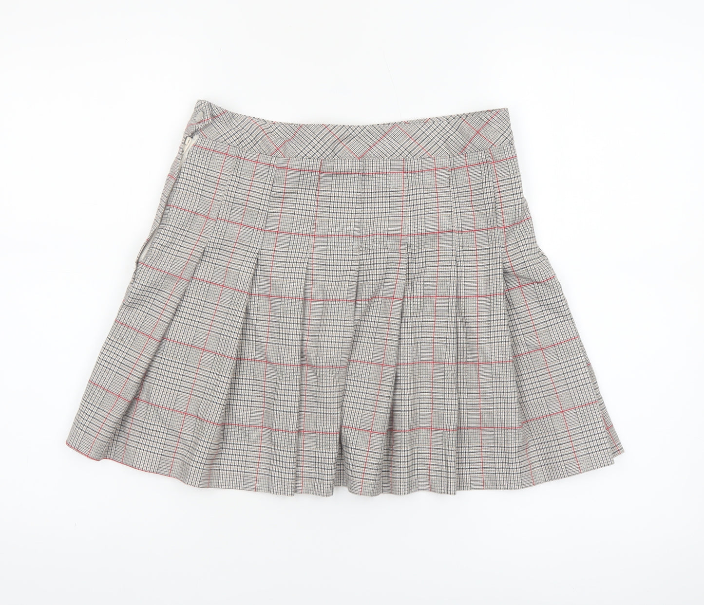 H&M Divided Women's Grey Check Pleated Short Skirt Size 12