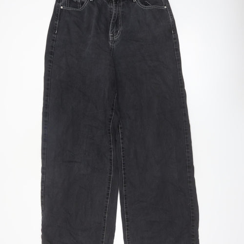 Missguided Women's Black Wide-Leg High-Rise Cotton Jeans Size 12