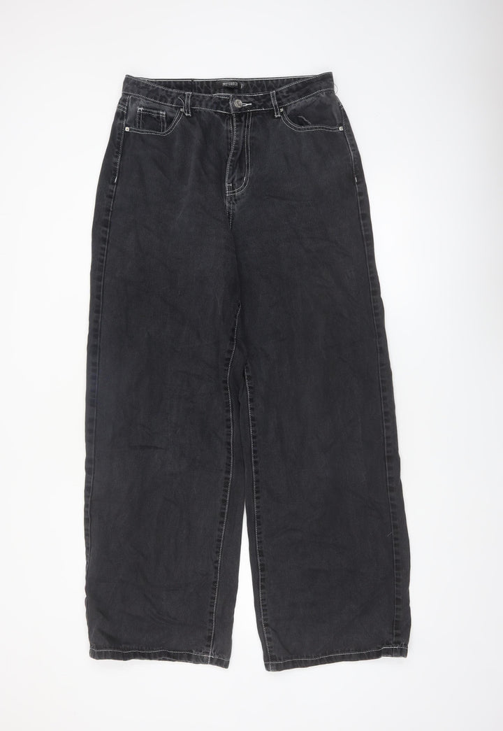 Missguided Women's Black Wide-Leg High-Rise Cotton Jeans Size 12