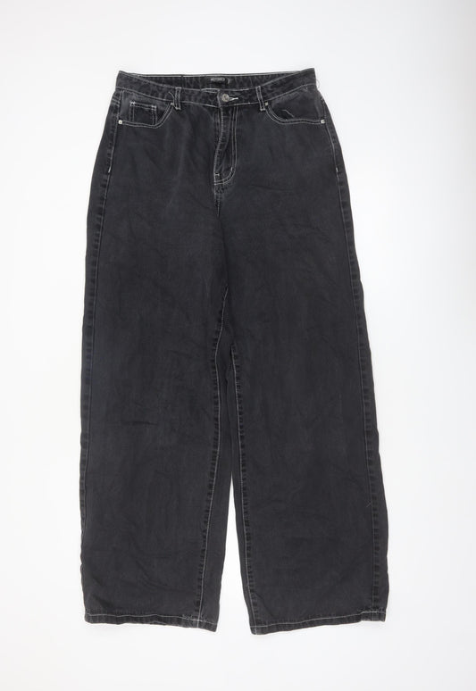 Missguided Women's Black Wide-Leg High-Rise Cotton Jeans Size 12