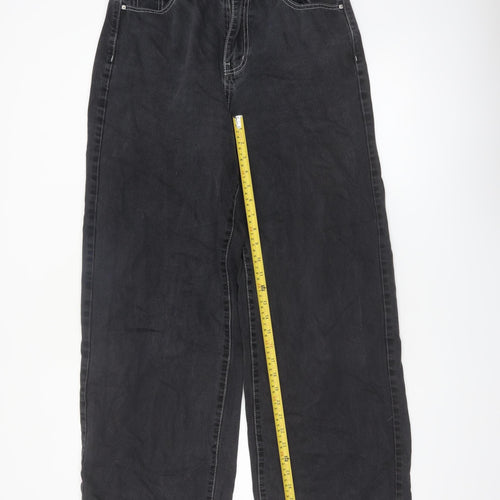 Missguided Women's Black Wide-Leg High-Rise Cotton Jeans Size 12