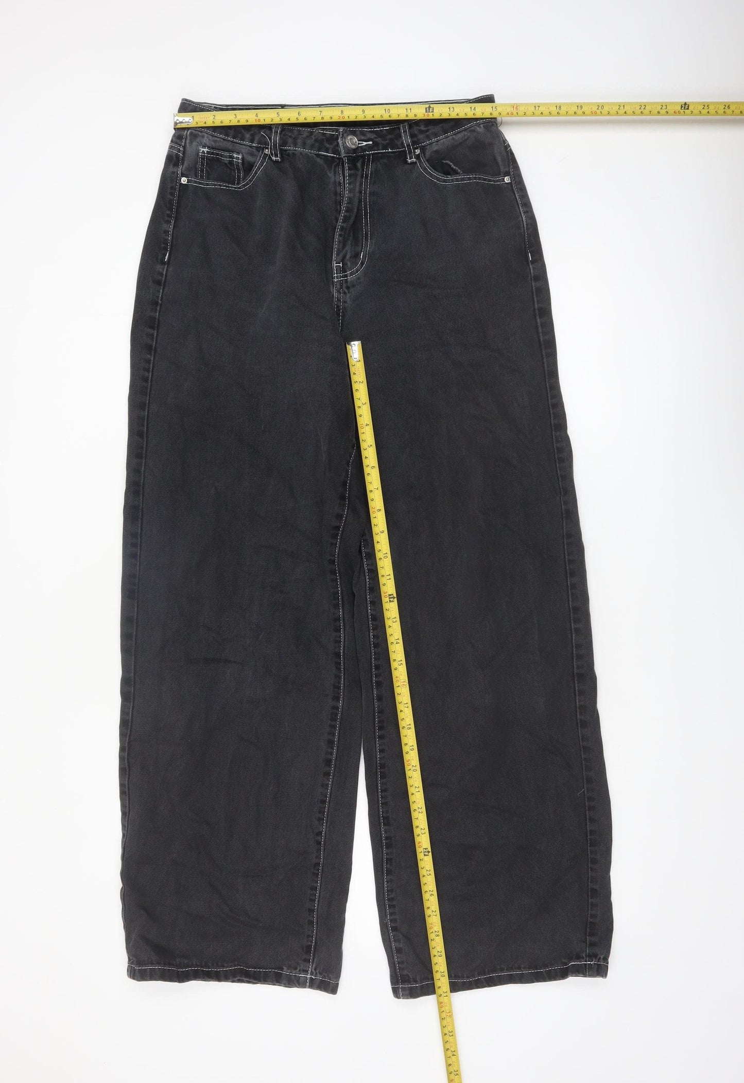 Missguided Women's Black Wide-Leg High-Rise Cotton Jeans Size 12