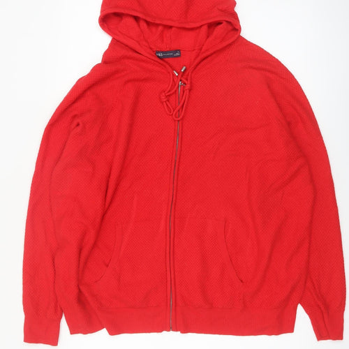 Marks and Spencer Womens Red XL Hooded Full Zip Knit Jumper