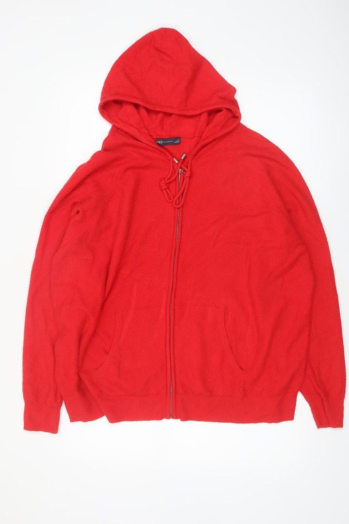 Marks and Spencer Womens Red XL Hooded Full Zip Knit Jumper